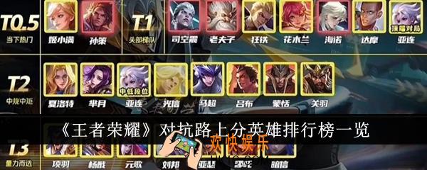 王者荣耀对抗路上分英雄排行是什么