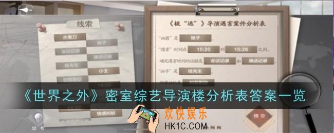世界之外密室综艺导演楼分析表答案是什么