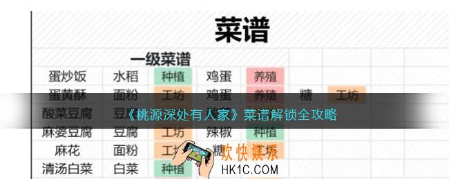 桃源深处有人家菜谱解锁全攻略