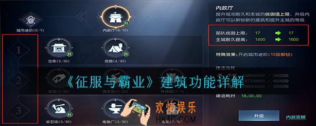 征服与霸业怎么分配资源升级最快_建筑功能详解