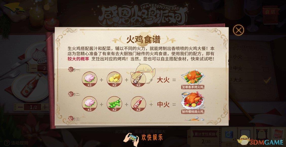 非人学园感恩火鸡派对烤鸡步骤及奖励_不同烤鸡有哪些奖励
