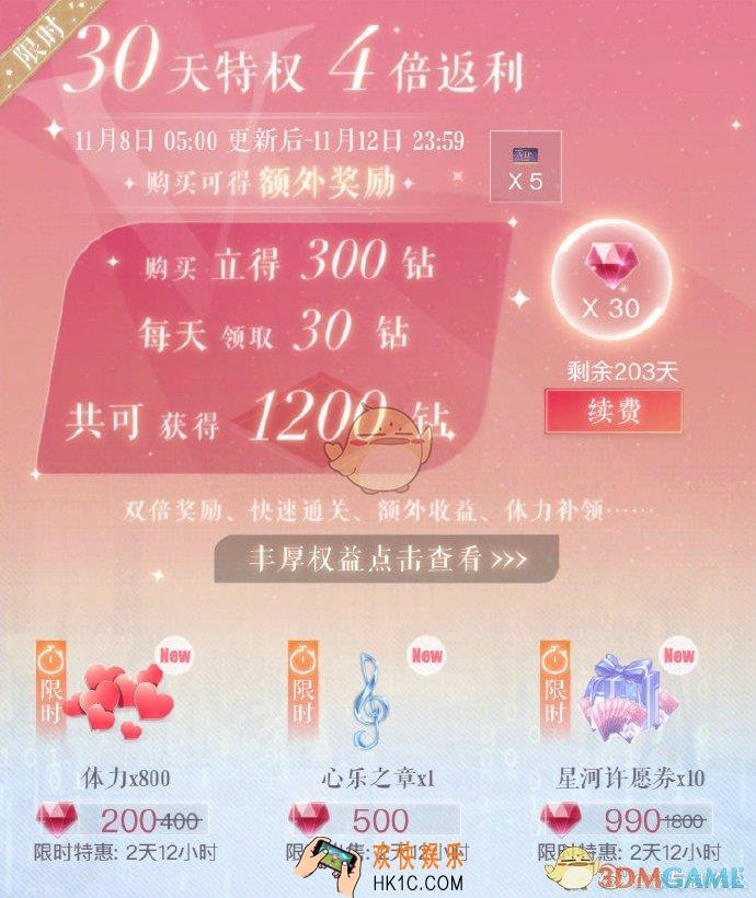 恋与制作人特权卡权益升级有哪些内容_特权卡权益升级内容介绍