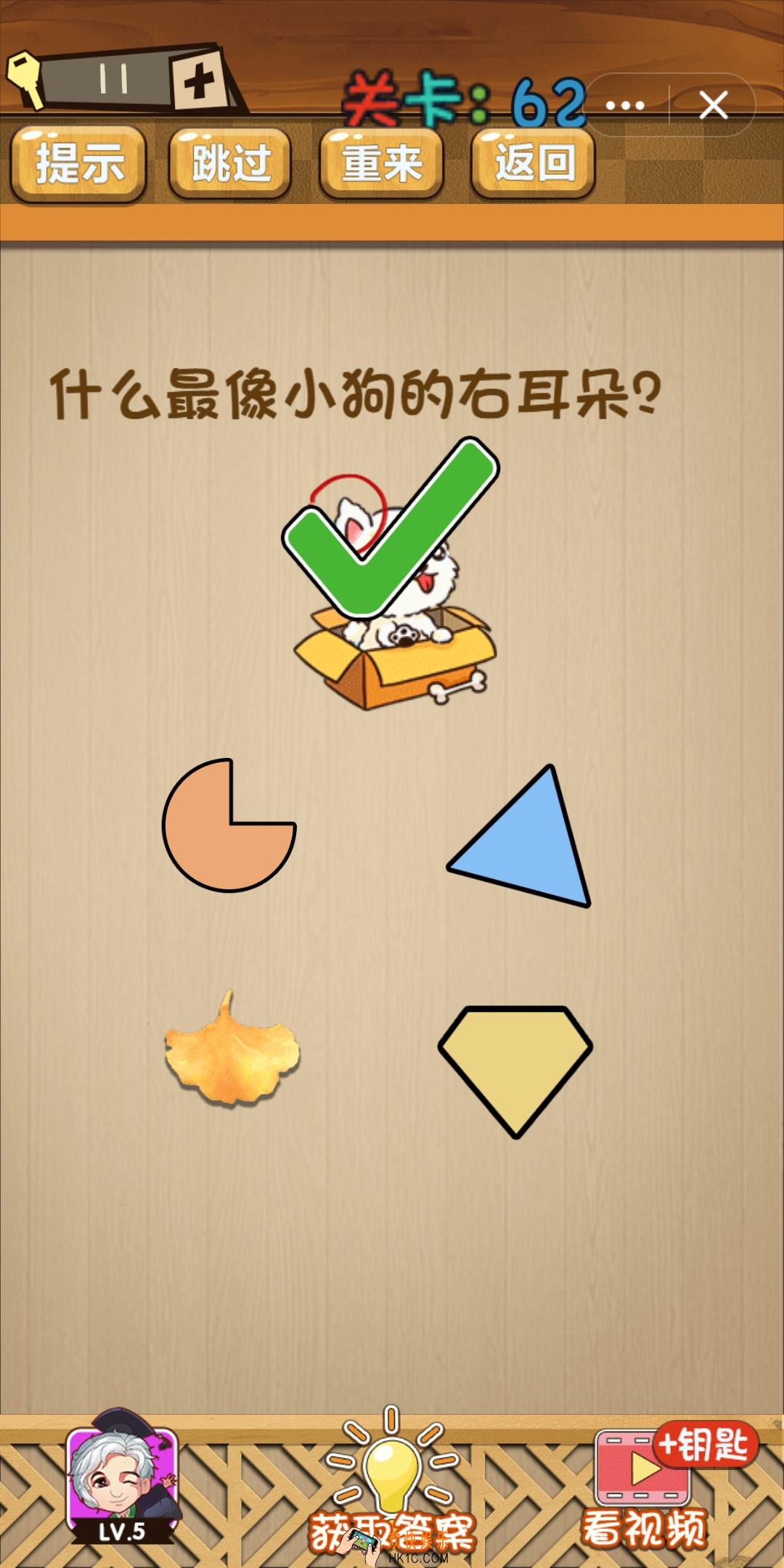 神脑洞游戏第62关攻略答案_什么最像小狗的右耳朵