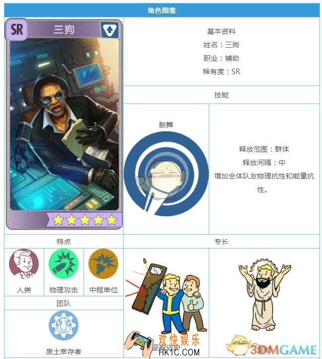 辐射避难所O手游SR三狗怎么样 英雄技能专长图鉴一览
