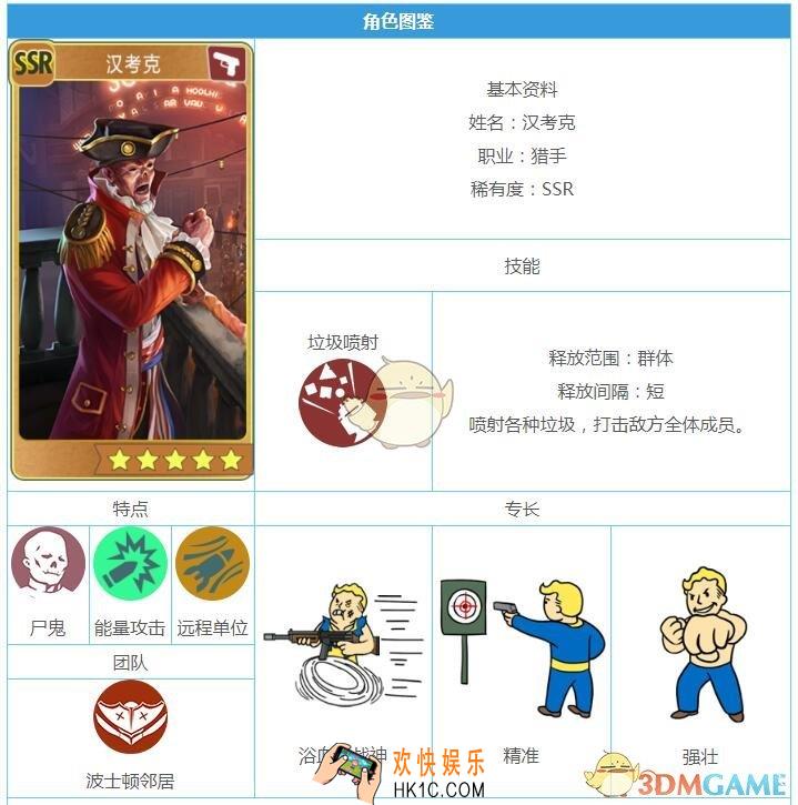辐射避难所OL汉考克怎么样 SSR英雄技能属性图鉴一览