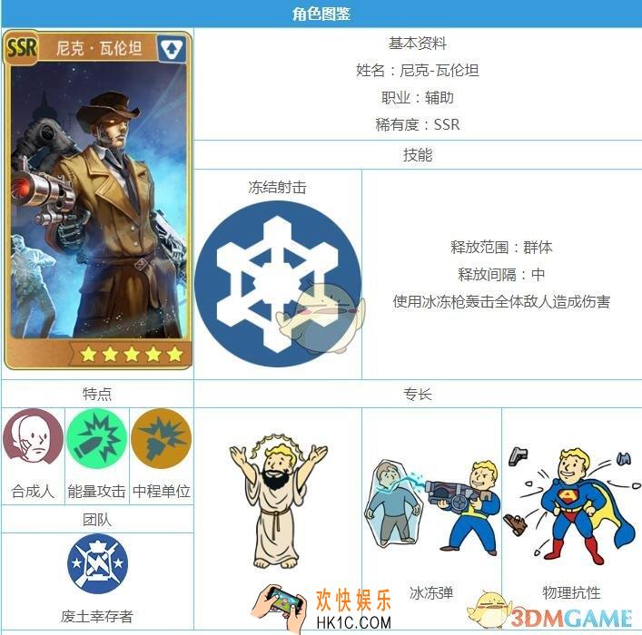 辐射避难所OL尼克瓦伦坦怎么样 SSR英雄技能属性图鉴