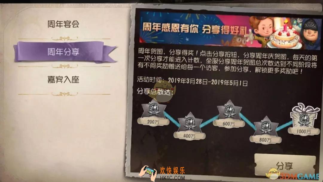 第五人格分享周年贺图活动怎么玩_周年贺图分享得奖活动奖励介绍