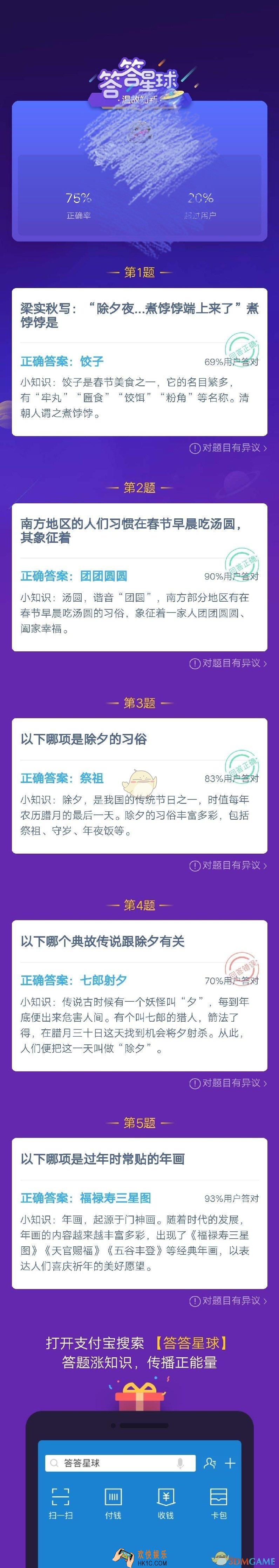 支付宝答答星球猜年俗赢大奖冲鸭专题挑战活动 题目答案