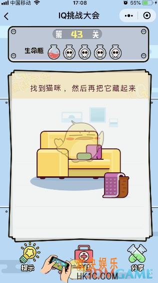 微信IQ挑战大会游戏第43关怎么过_找到猫咪然后把它藏起来