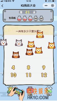 微信IQ挑战大会游戏第21关怎么过_一共有多少只猫头鹰