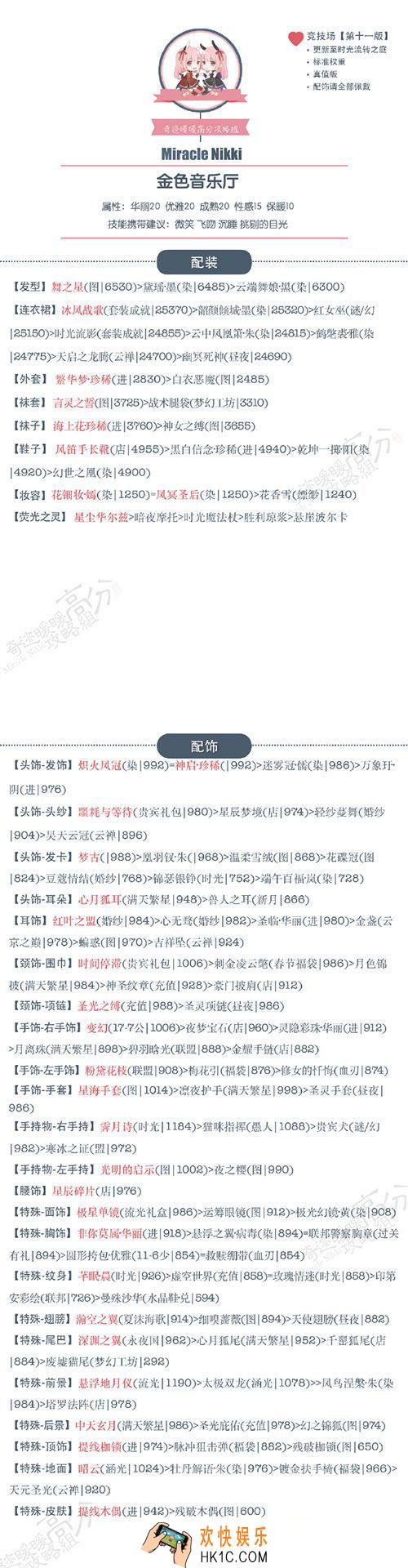 奇迹暖暖3.5.0版竞技场金色音乐厅搭配攻略_奇迹暖暖3.5.0版竞技场金色音乐厅高分攻略